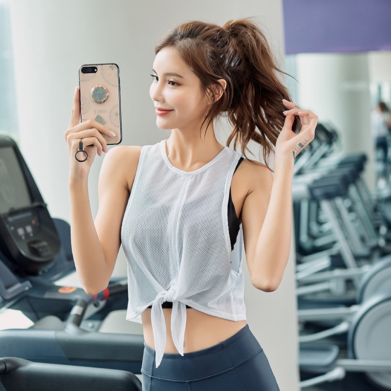 ĐỒ TẬP GYM, YOGA - Áo tank top lưới tập gym, Buộc nơ ngang bụng sexy [FANDRUINO]