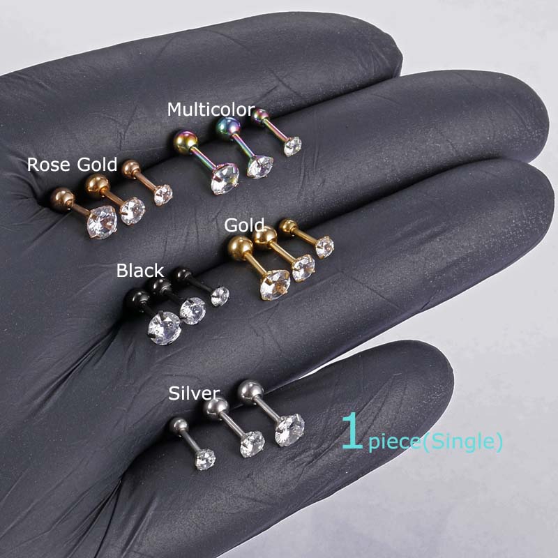 Khuyên Tai Kiểu 4 Ngàm Đính Đá Zircon 16g Bằng Thép Không Gỉ