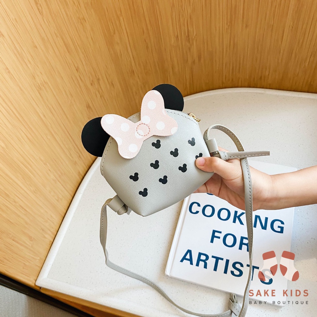 Túi đeo chéo Nơ Mickey chất da mềm nhiều màu đáng yêu cho bé gái kiểu dáng Hàn Quốc mẫu mới nhất TMIC