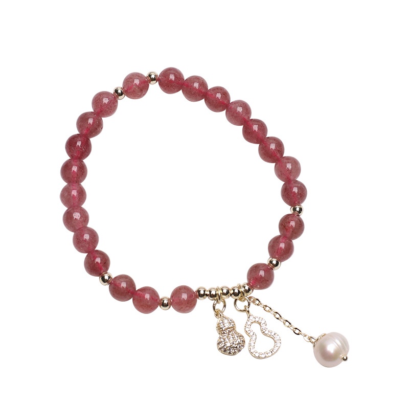 [Hàng Mới Về] Vòng Tay Treo Đính Pha Lê Hồng Họa Tiết Quả Dâu/ Hồ Lô Thời Trang Mùa Hè Cho Nữ