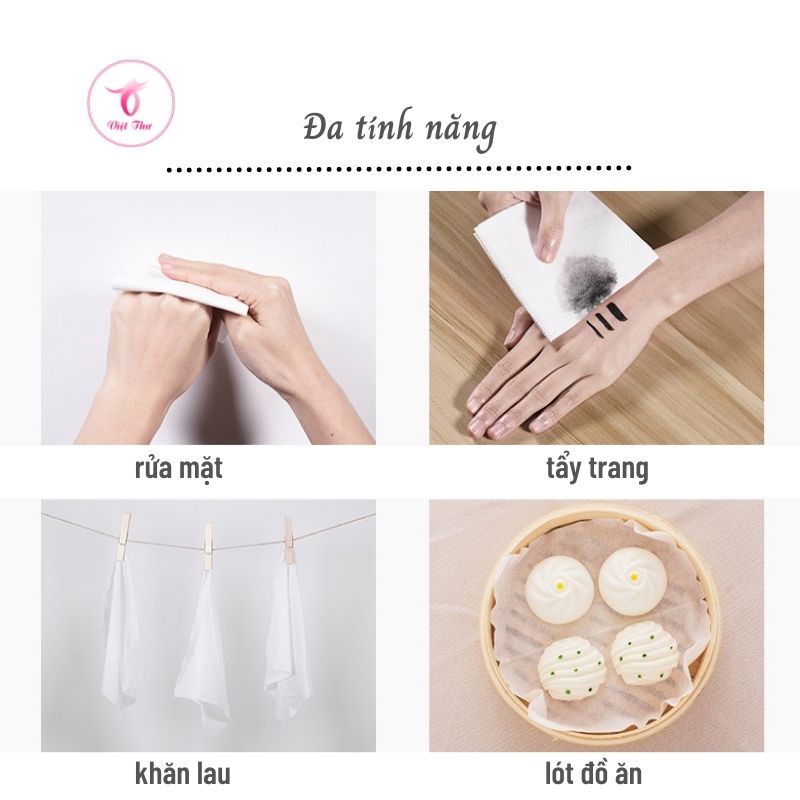 Khăn lau mặt khô Việt Thư túi lớn dùng 1 lần lau khô lau ướt chăm sóc da, bảo vệ da khỏi mụn