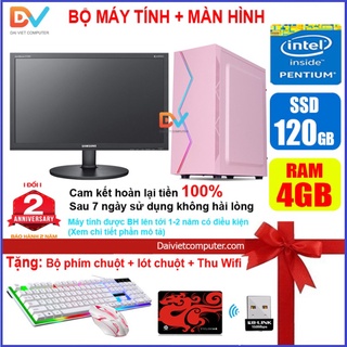 Bộ máy tính VP LED Hồng + Màn 20 24 inch CPU i7/i5/i3 Ram 4-8GB/ SSD 120-240GB ... Tặng Phím chuột, Thu wifi