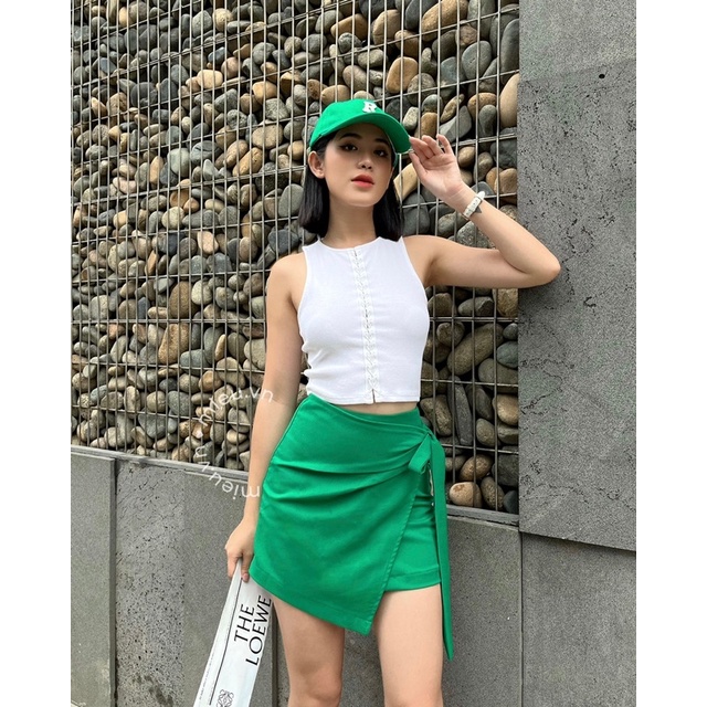 Chân váy ngắn cột vạt trước dáng chữ A ôm form phong cách retro quyến rũ MIEU - JJL15