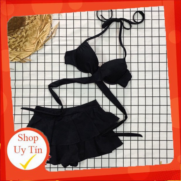 Đồ bơi bikini áo ngực chéo dây váy 2 tầng kín đáo