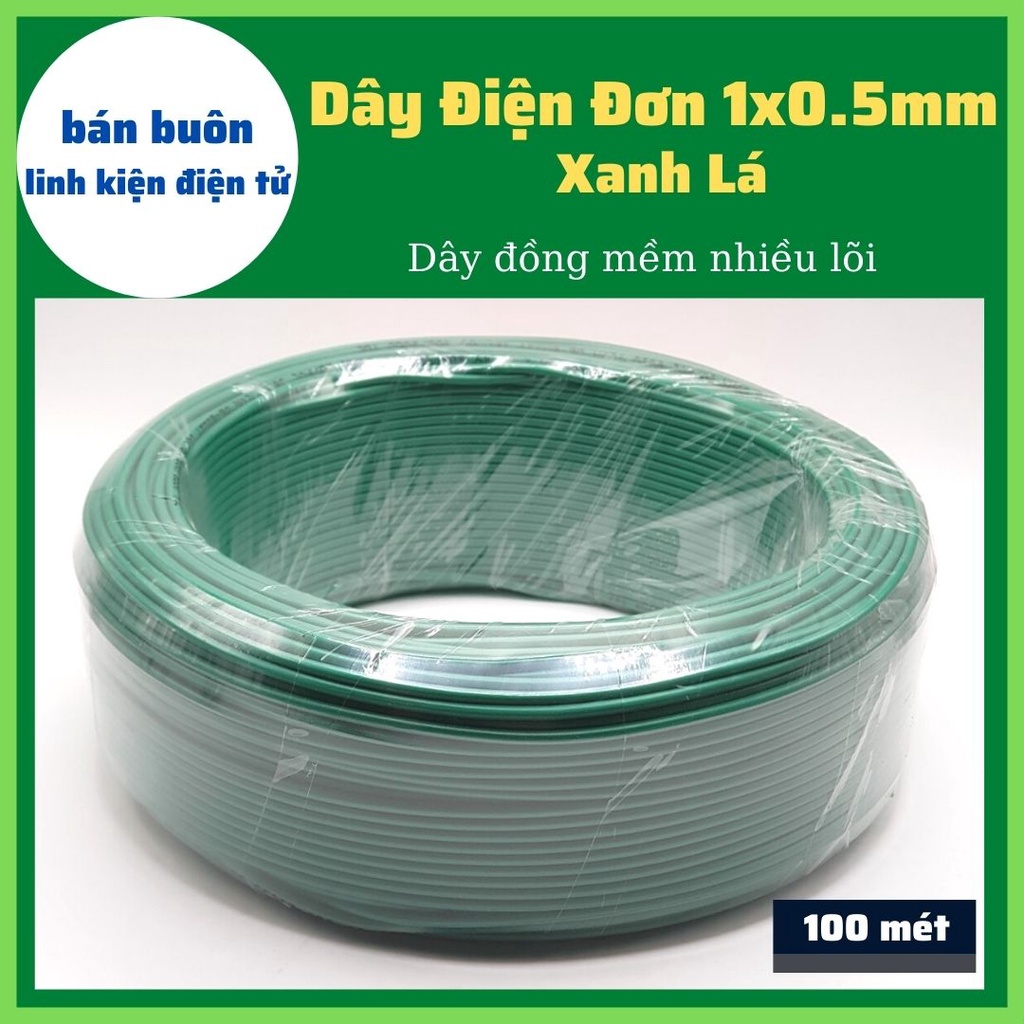 [100 mét] Dây điện đơn 1x0.5mm màu xanh lá, dây điện mềm nhiều lõi, dây điện 0.mm [100% Đồng]