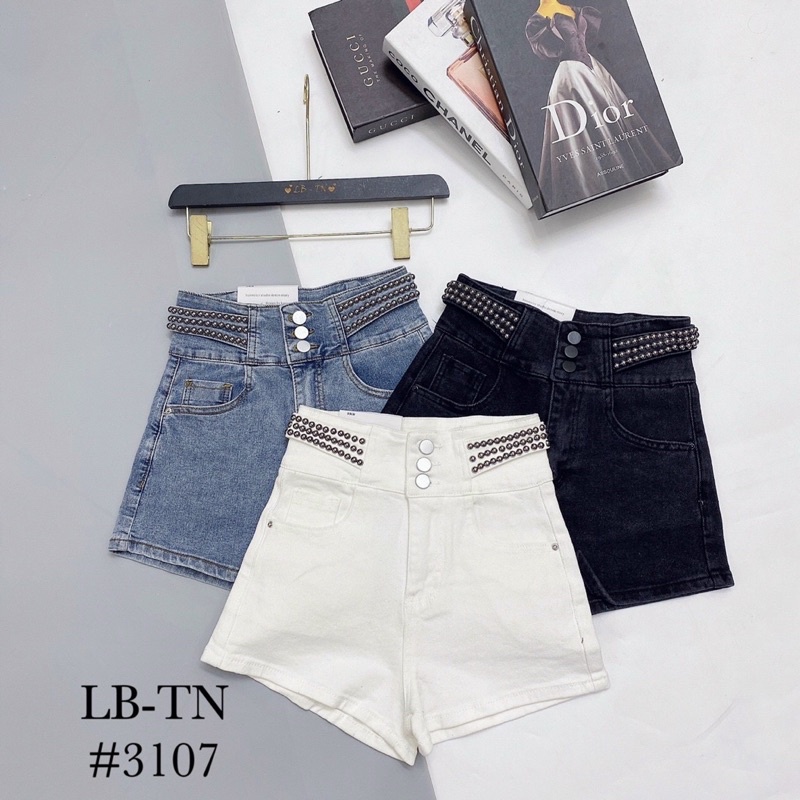 Quần short jean cạp cao nạm đinh