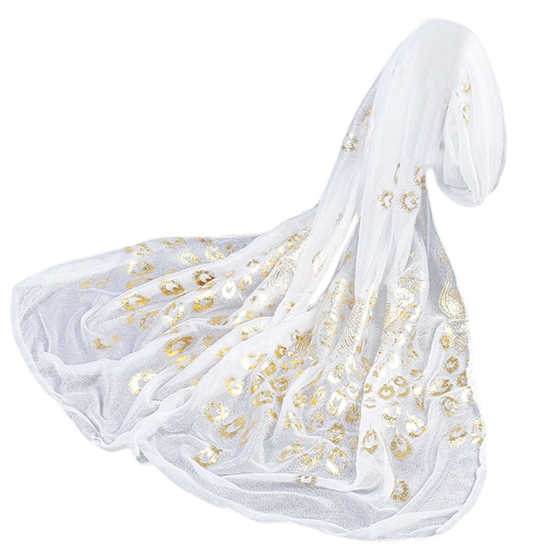 Khăn Choàng Cổ Dài Mềm Mại Thêu Họa Tiết Hoa Và Chim Công Nhiều Màu Dành Cho Nữ