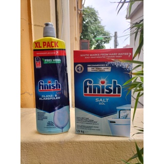 Combo Nước trợ xả làm bóng Finish 750ml + muối finish 1,2kg Dùng Cho Máy Rửa Bát
