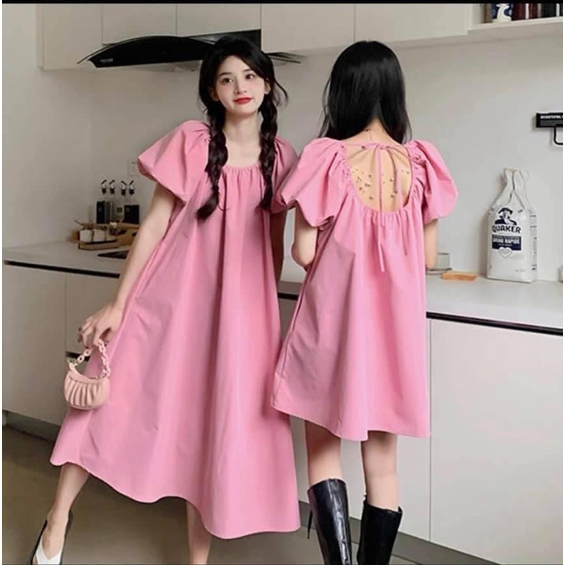 [Ảnh thật/Video]Đầm babydoll dáng suông tay bồng thắt nơ sau Đầm thiếu nữ ulzzang