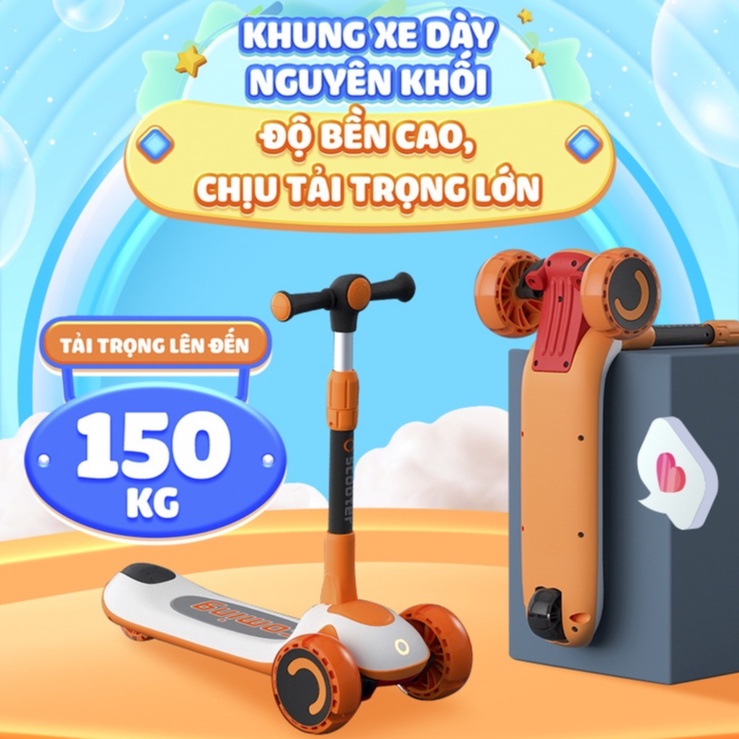 Xe Scooter SaSa 3in1 cao cấp cho bé 3 bánh to phát sáng 30x60x66cm