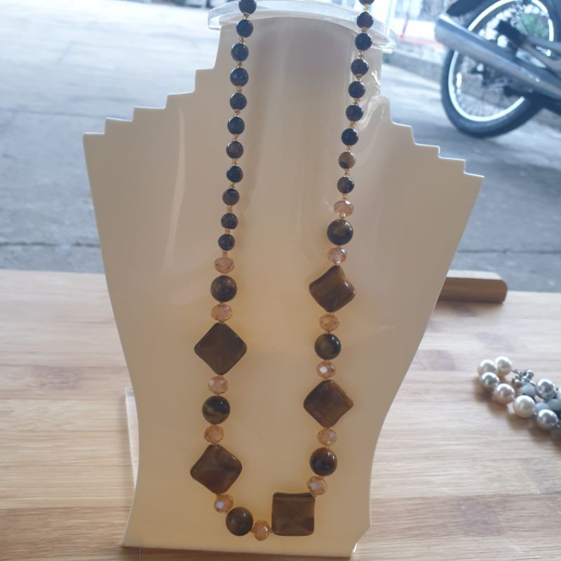 Dây đeo cổ 2 tua đá mã não, hổ phách nhiều mẫu