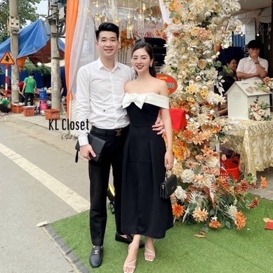 Đầm thiết kế, đầm tiểu thư trễ vai phối lơ dáng xòe xinh xắn