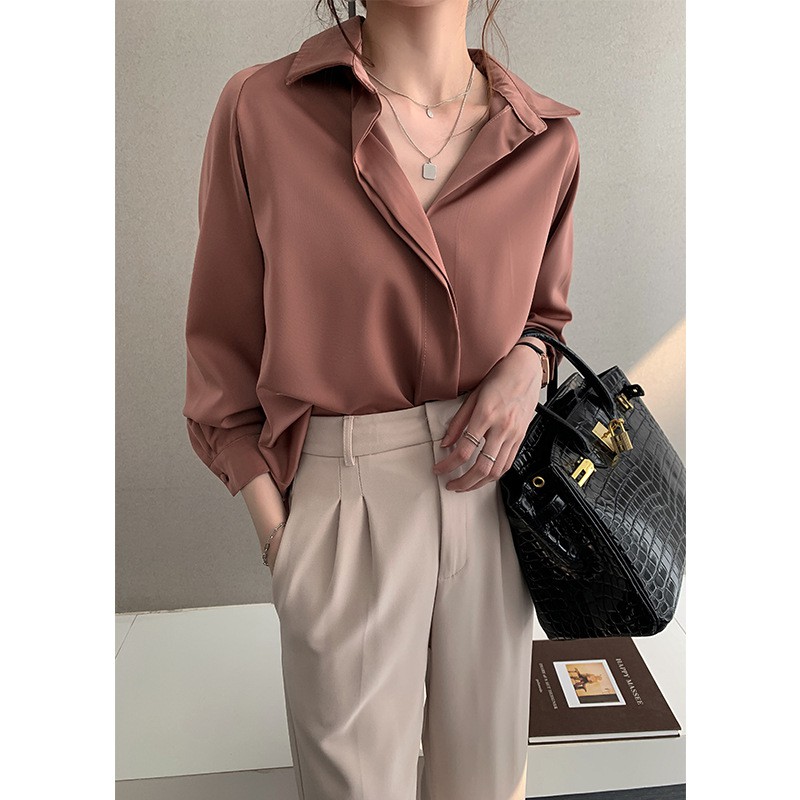 Áo sơ mi dài tay màu xanh dương thời trang mùa thu