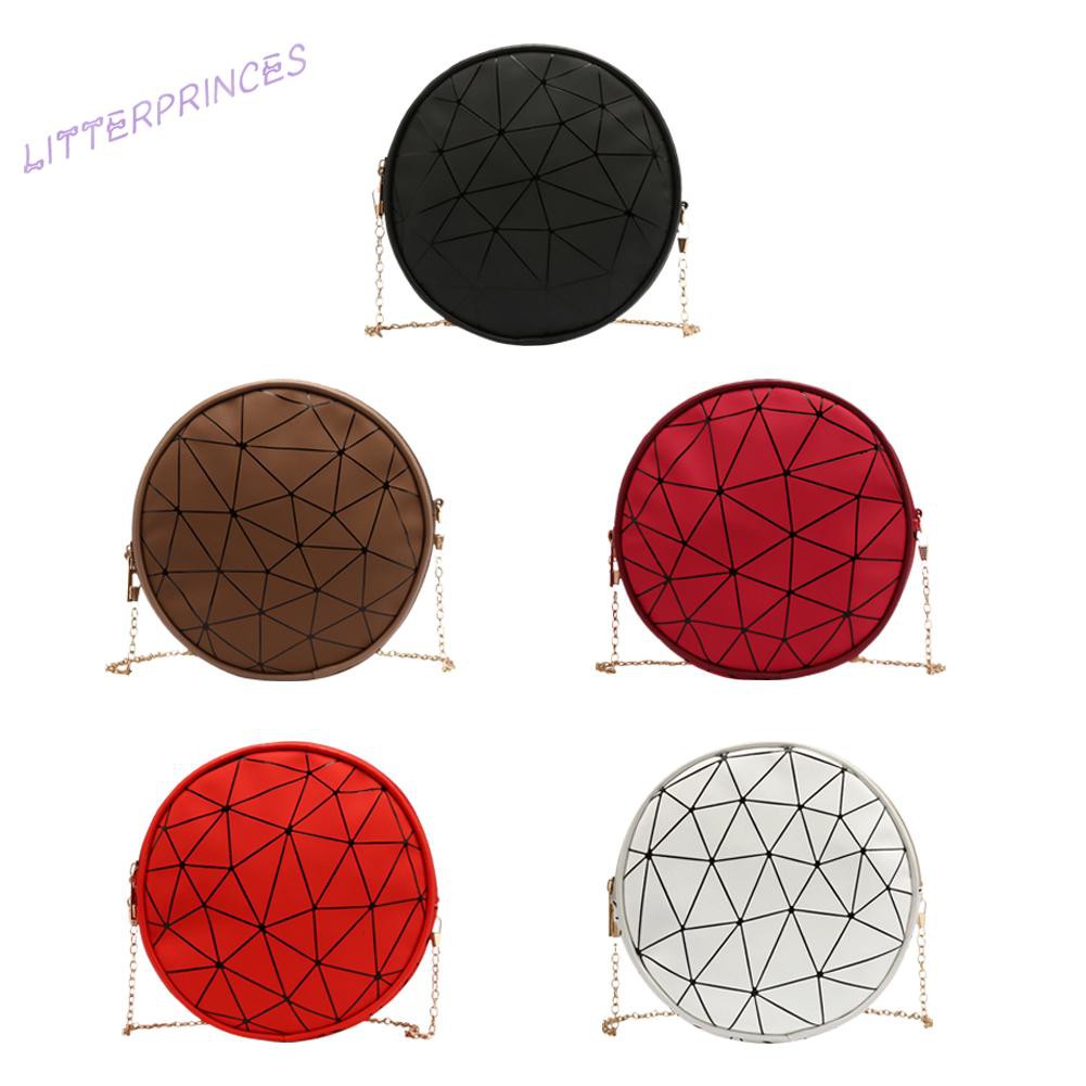 Litterprinces Fashion Women PU Round Print Shoulder Crossbody Bag Zipper Mini Chain Purse