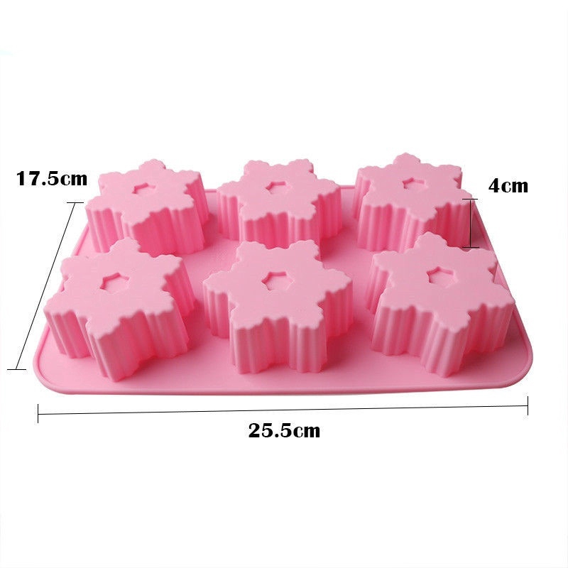 Khuôn silicon hình hoa tuyết 6 ô cỡ 25.5*17.5cm dùng làm xà phòng
