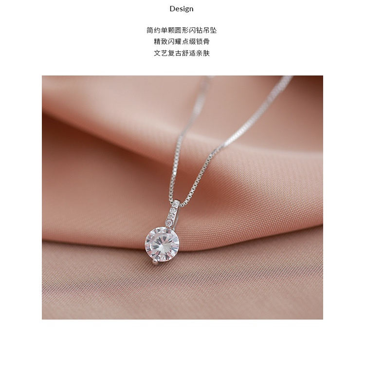 Vòng cổ Mạ Bạc 925 Mặt Hình Giọt Nước Đính Kim Cương Giả Phong Cách Hàn Quốc Cho Nữ