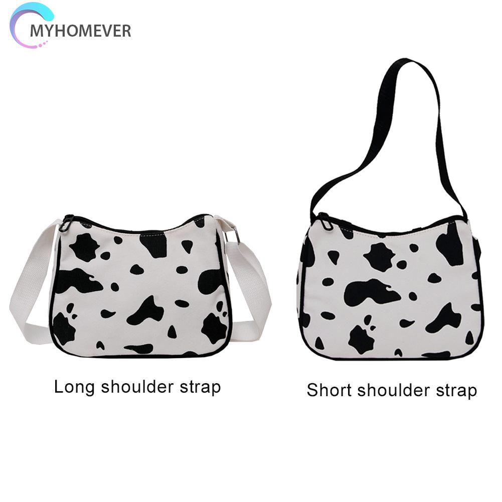 Túi Vải Canvas Đeo Chéo In Họa Tiết Bò Sữa Xinh Xắn Dành Cho Nữ