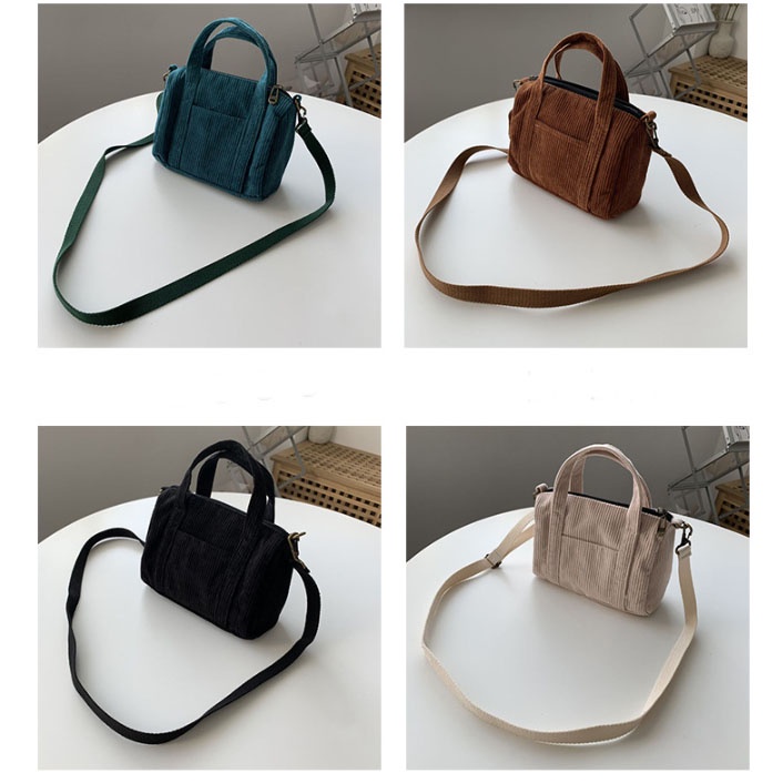 Túi Đeo Chéo Tote Mini Vải Nhung Kẻ Kiểu Dáng Đơn Giản Thời Trang Mới