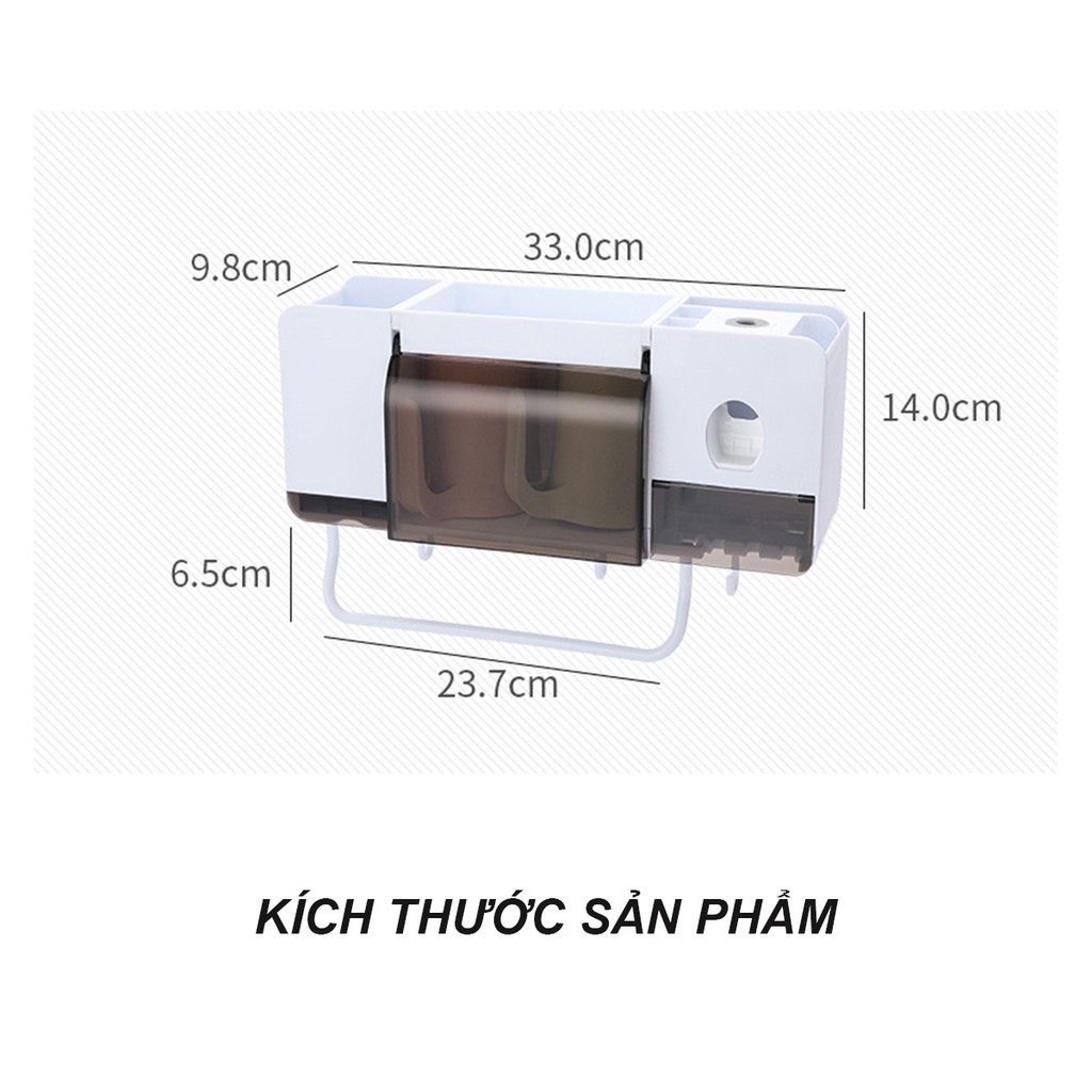 Kệ để đồ phòng tắm hút chân không tích hợp bộ nhả kem đánh răng kèm 2 cốc, 3 cốc, 4 cốc