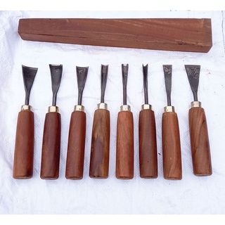 Bộ đục bonsai đục cây cảnh 8 cây kèm dùi đục gỗ nghiến hàng rèn gia truyền chất thép nhíp ô tô