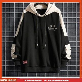 ÁO HOODIE NÓN NAM MÀU ĐEN CHẤT VẢI NỈ HÀNG FREESIZE 1 CỠ FORM DÁNG RỘNG DƯỚI 65KG MẶC VỪA (CHỮ ZHONG MR)
