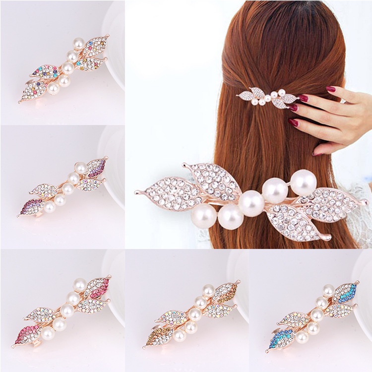 Kẹp Tóc Hình Hoa Đính Đá/Ngọc Trai Giả Bằng Hợp Kim Phong Cách Retro Đơn Giản Cho Nữ
