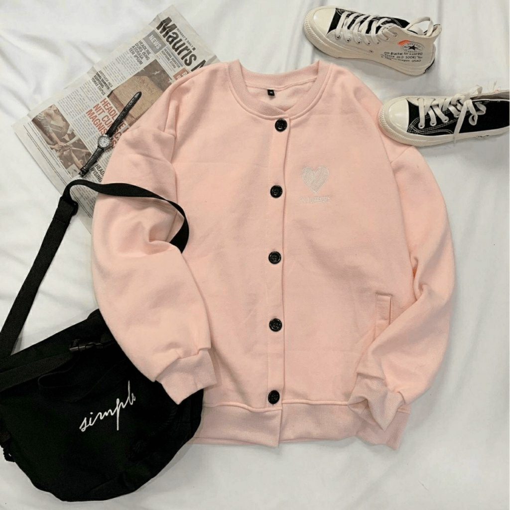 Áo Khoác Cardigan, Sweater, Jacket Uncover Nữ Nam Chất Thun Nỉ Ngoại in hình trái tim Form Rộng Nút Cài Unisex TP368[New