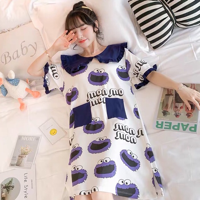 (ORDER) Váy ngủ cộc tay cotton hoạ tiết dễ thương, hàng Quảng Châu (20 mẫu - kéo ảnh xem thêm)
