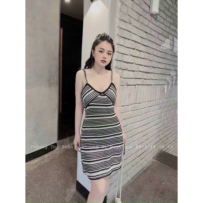 VÁY 2 DÂY, ĐẦM 2 DÂY LEN PHỐI KẺ SỌC, DÁNG ÔM BODY SEXY QUYẾN RŨ, HÀNG QC LOẠI 1