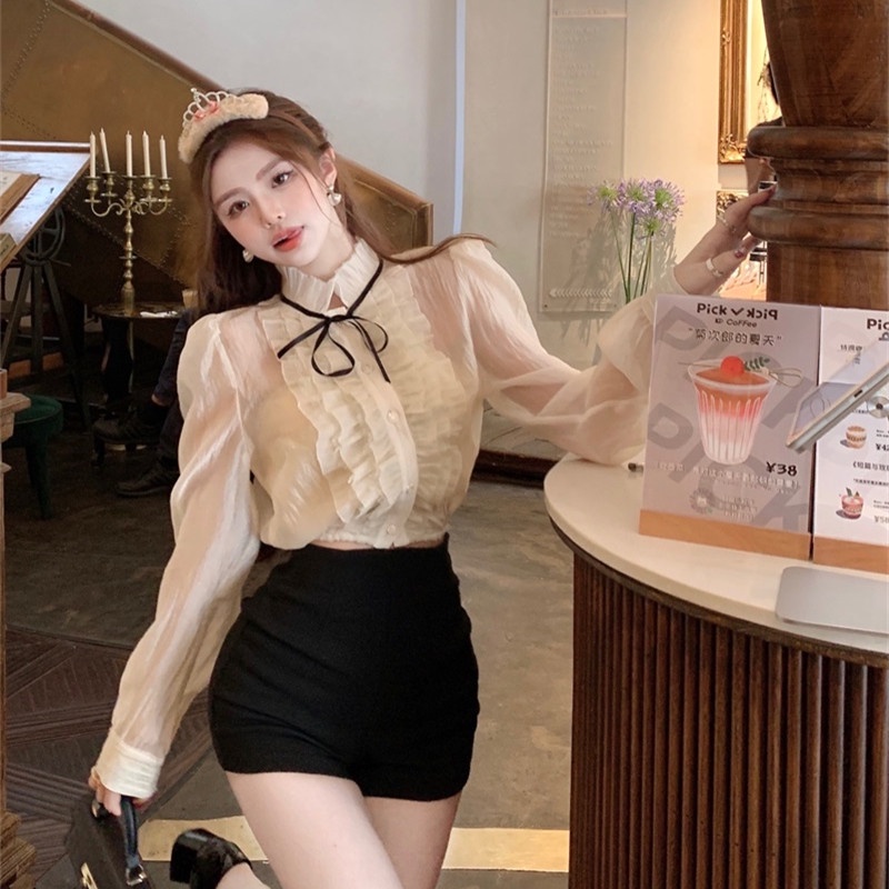 Áo Sơ Mi Nữ Tay Dài Cổ Đứng Thời Trang Thanh Lịch
