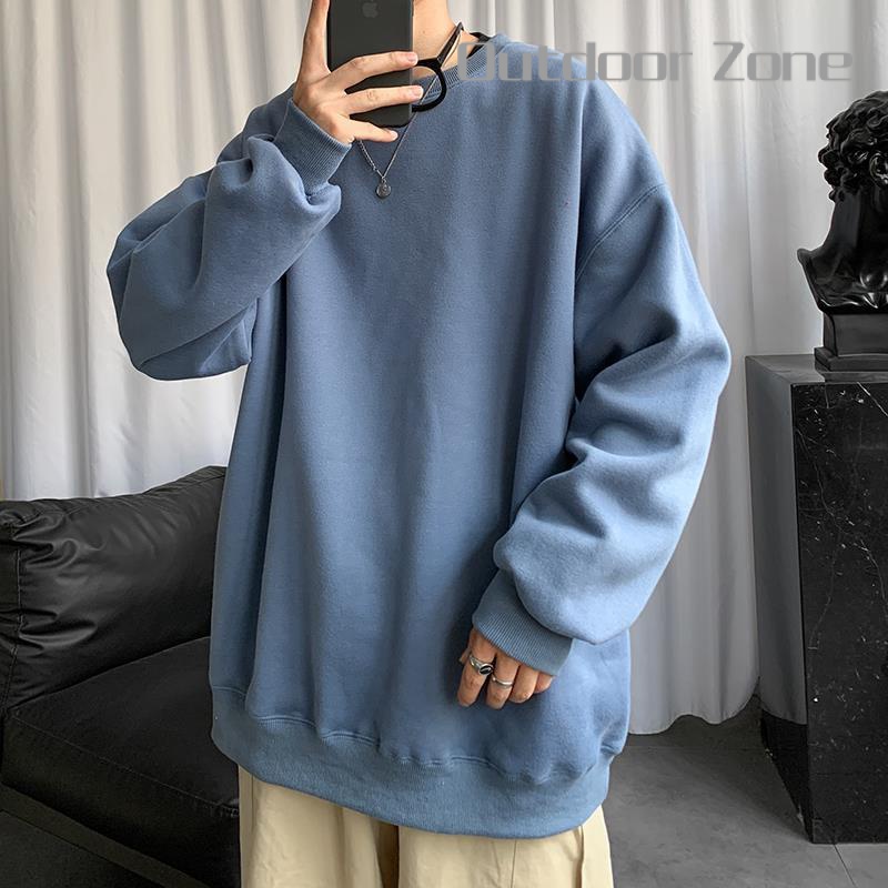Áo Sweater Trơn Tay Dài Cổ Tròn Dáng Rộng Thời Trang Hàn Quốc Cho Nam Giới
