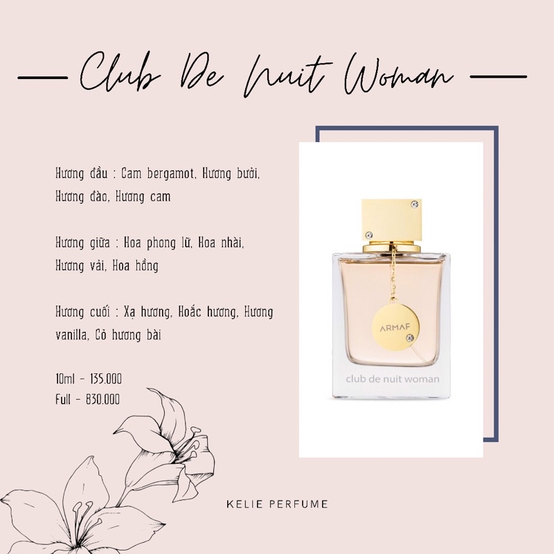 [HCM] 10ml Nước Hoa Club De Nuit Hồng Quyến Rũ,Sang Trọng