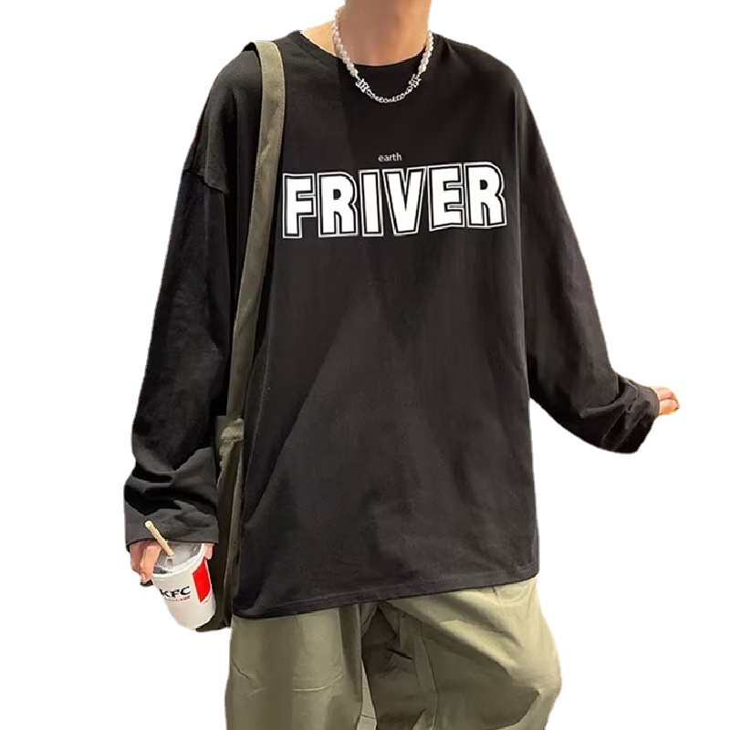 Áo Thun Tay Dài Dáng Rộng In Chữ Phong Cách Hip Hop Đường Phố Hàn Quốc Thời Trang Cho Nam Và Nữ size M-5XL