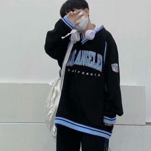 Áo sweater nỉ tay bồng viền cổ V unnisex chữ Los Angeles_Áo nỉ bông nam nữ basic, cá tính, hottend | BigBuy360 - bigbuy360.vn