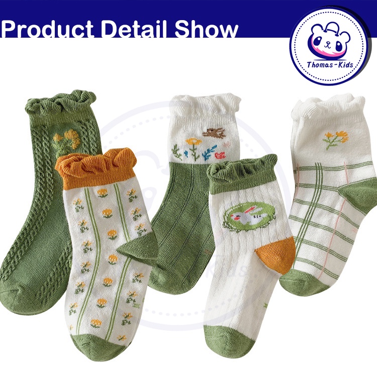 1-12 Tuổi 5 Đôi Vớ Cotton Thoáng Khí Kháng Khuẩn In Họa Tiết Hoa Hoạt Hình An Toàn Cho Bé