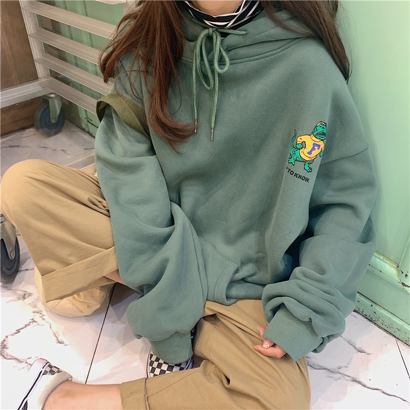 Áo Hoodie Nỉ Bông  Cá Sấu Ulzzang Dáng Rộng Cho Nữ