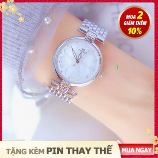 [Tặng kèm pin loại tốt] Đồng hồ nữ đẹp Bee Sister - mặt tròn - dây kim loại chống gỉ - màu silver