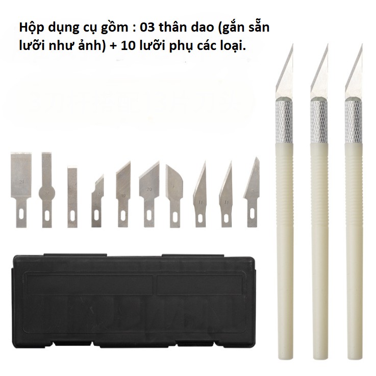 Bộ dao trổ 13 lưỡi phụ chuyên dụng khắc giấy, đồ thủ công, DIY