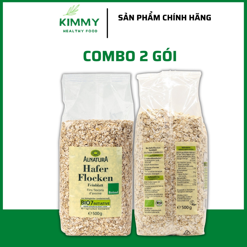 Combo 2 gói Yến mạch giảm cân Cán Dẹt & Cán vỡ Hafer Flocken chính hãng 1kg - Kimmy Healthy