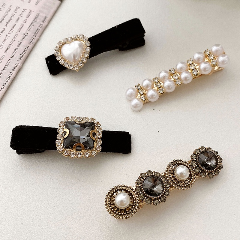 Kẹp Tóc Hình Nơ Đính Ngọc Trai Phong Cách Vintage Cổ Điển