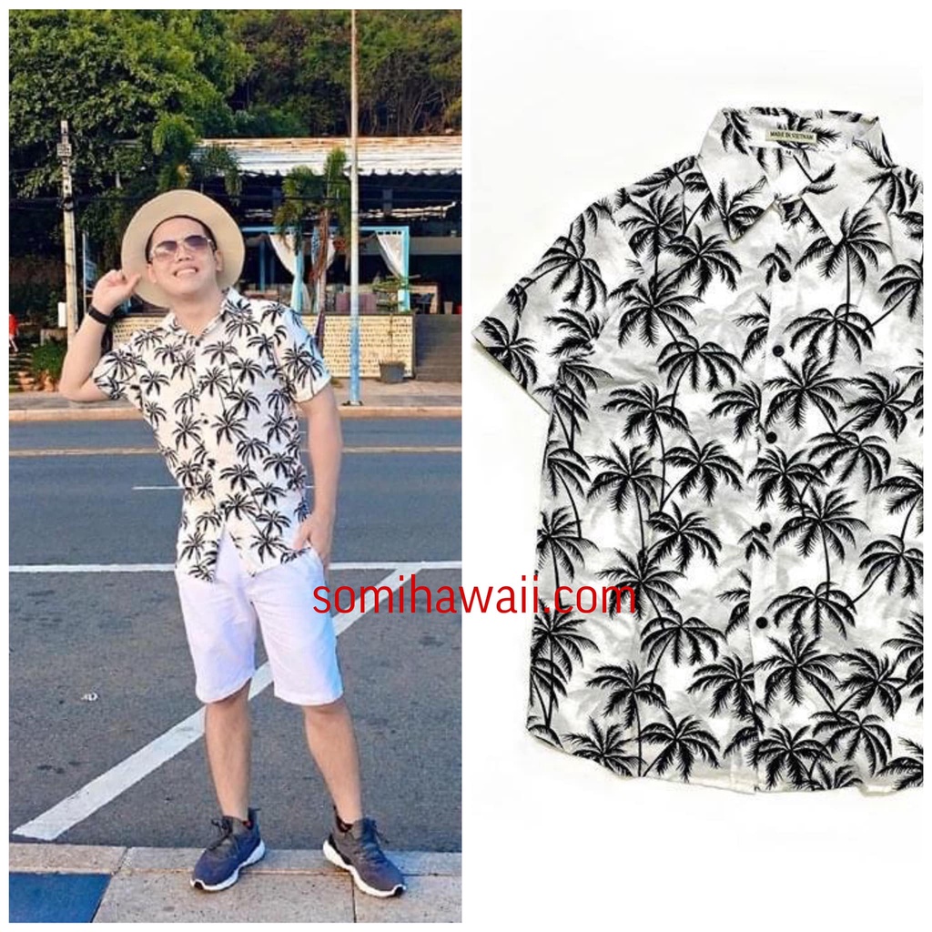 Áo sơ mi Hawaii Nam Nữ đi biển Cây Dừa fullsize 45-85kg