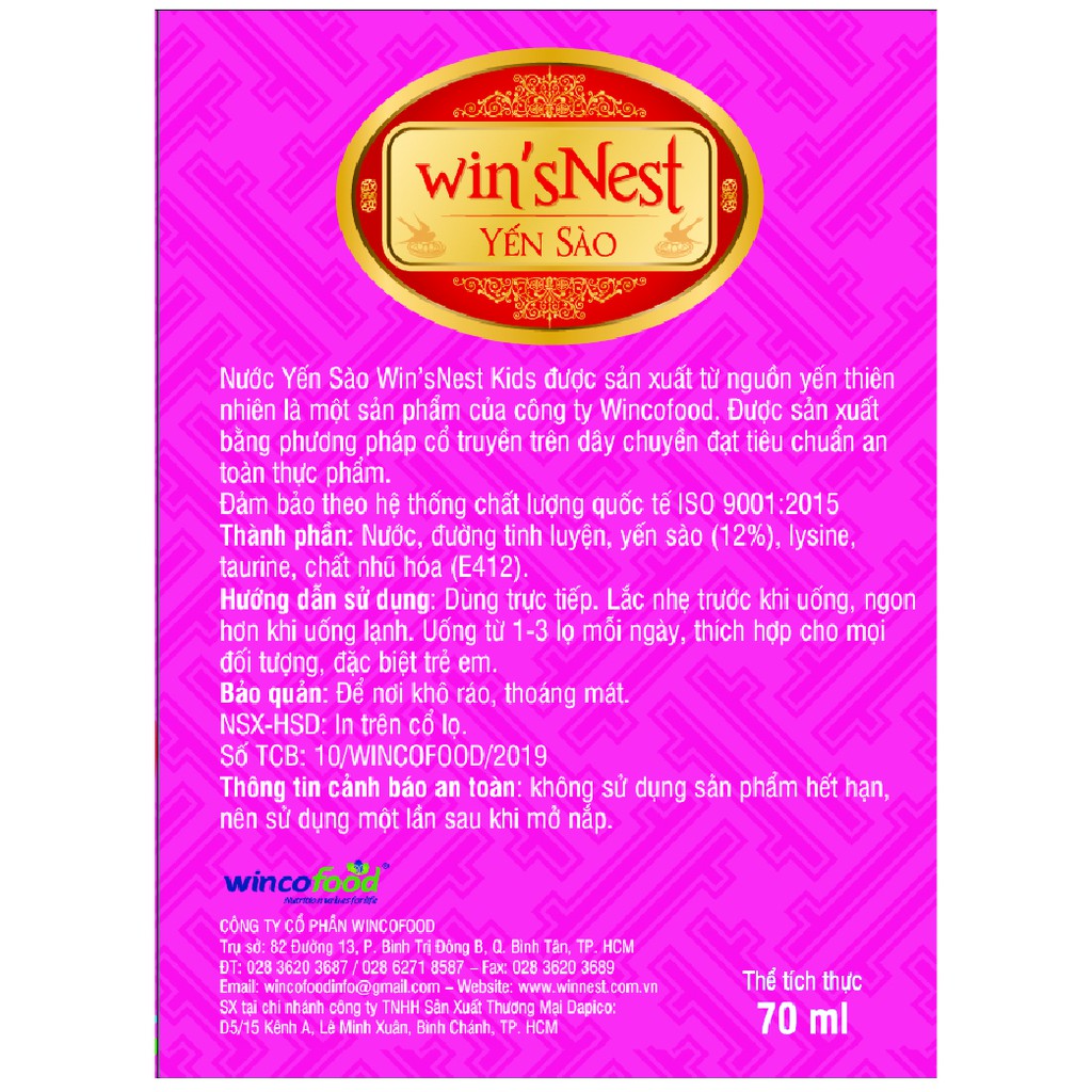 Combo 10 Lọ  Nước yến sào win'sNest Junior 12% ( 70ml /lọ)