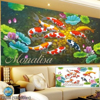 Tranh gắn đá 3d Cửu ngư quần hội, hoa sen Y8208 (120x60cm) [KHO SỈ] Tranh chất lượng cao