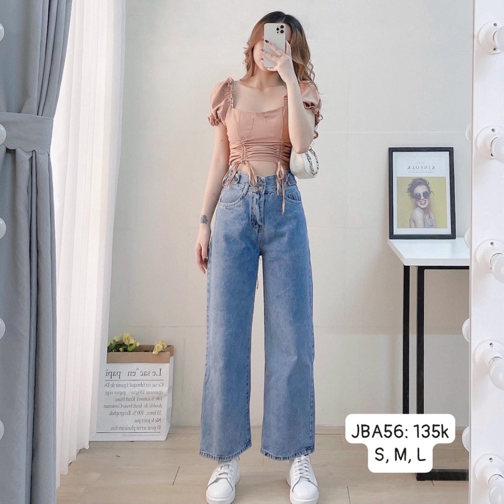 (Mẫu mới- Hàng có sẵn) Quần jean baggy xuông đai nút_JBA56