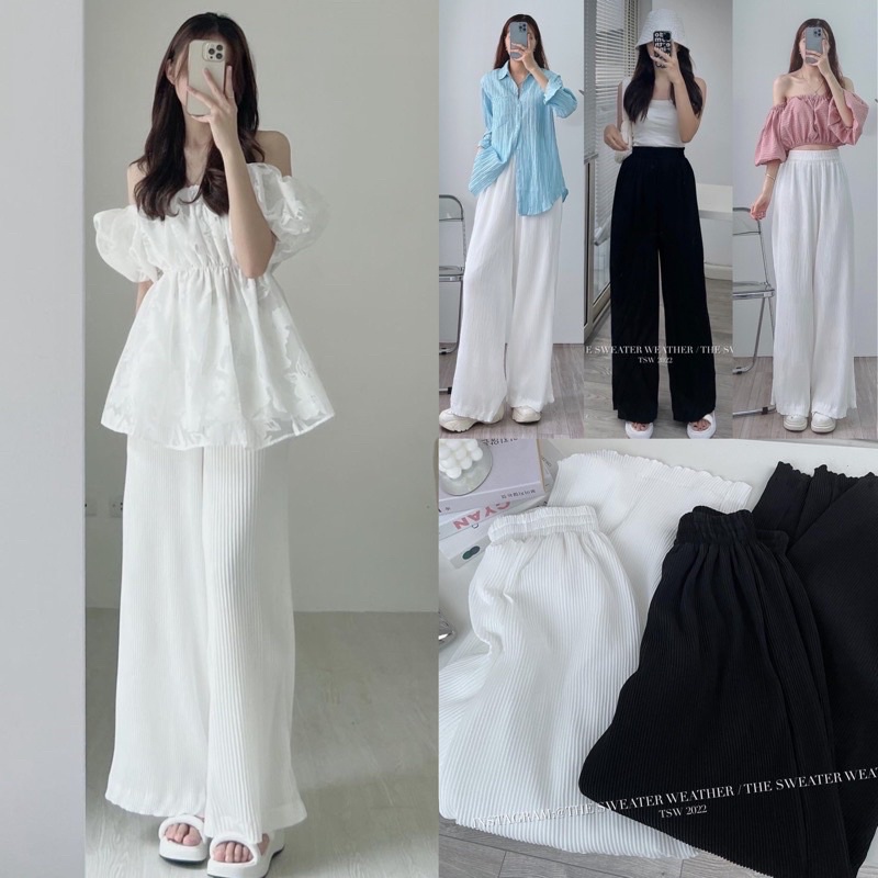 [Ảnh thật/Video] [QUẦN SIÊU HOT]Quần ống rộng GÂN TƠ hai lớp thiết kế bo viền sóng lượn