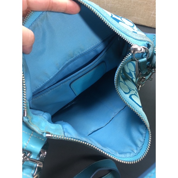 Túi đeo chéo/đeo vai Coach used bằng da màu xanh ngọc
