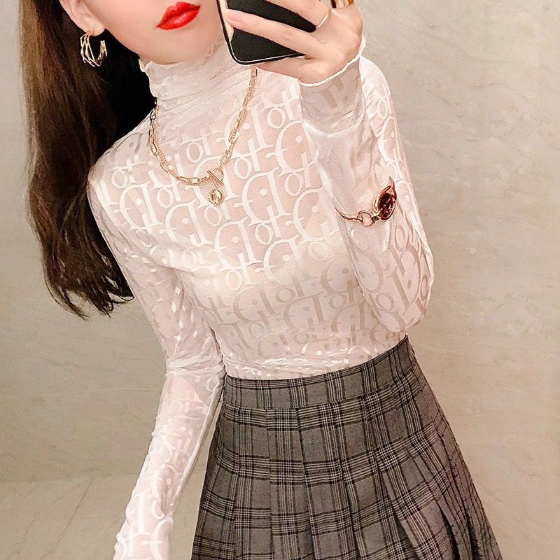 Áo Ren Cổ Cao Dáng Ôm Dễ Phối Đồ Thời Trang Cho Nữ