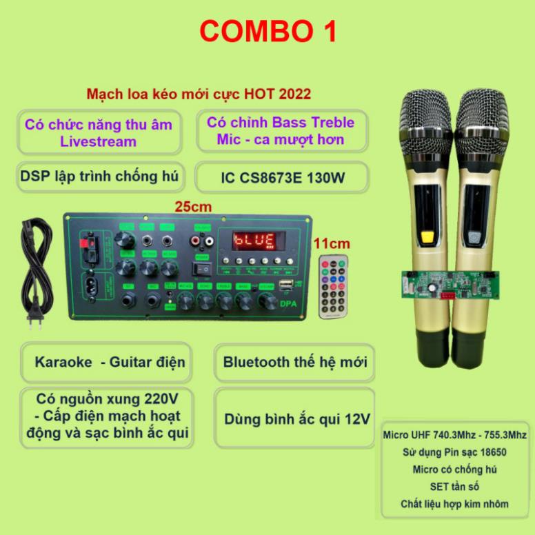 Mạch loa kéo CS8673E 130W thu âm LIVESTREAM DSP lập trình chống hú có chỉnh Bass Treble Micro nguồn xung 220V kèm micro
