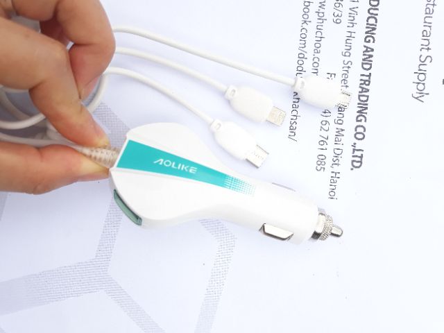 Sạc điện thoại Aulike chính hãng đa năng trên ô tô - kèm dây 3 đầu tiện ích ko sợ đứt nhão dây