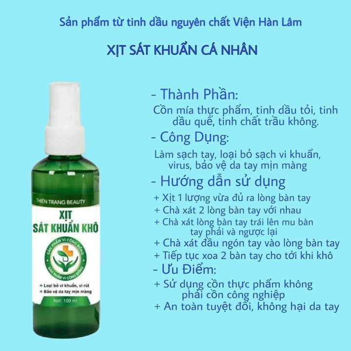 Xịt Sát Khuẩn Khô Thiên Trang - Sản Phẩm Nội Bộ Viện Hàn Lâm KHCNVN